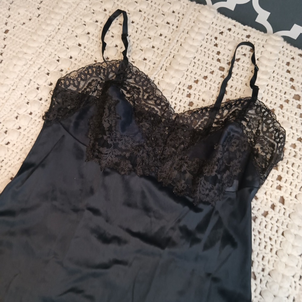 SILKY Vtg VASSARETTE Satin NYLON Dress SLIP Lace Top & Bottom USA Sz 32 F Read - Picture 2 of 13